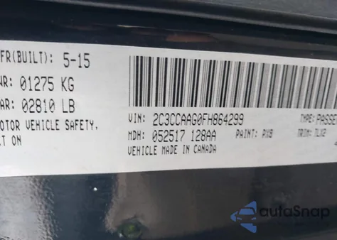 2015 Chrysler 300 Limited z USA, uszkodzony, nr VIN 2C3CCAAG0FH864299